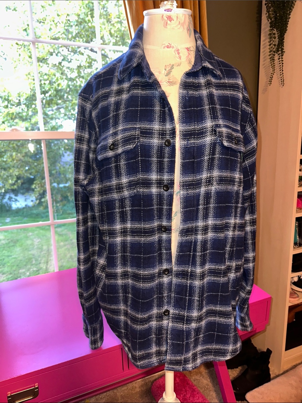 Woolrich Blue and White Plaid Button-Down Shirt